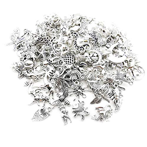 Youdiyla Animal Charms Collection, BULK 100 Mini Small Silver Charms Metal Pendant Craft Supplies Findings for Necklace and Bracelet Jewelry Making (HM289)