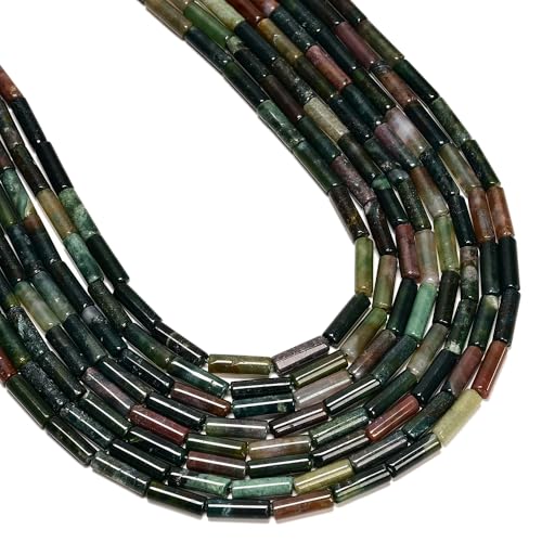 29 Pcs 4x13mm Natural Green Indian Agate Stone Bead India Cylinder Tube Spacer Beads for Jewelry Making Mens Bracelets Keychain DIY - color: Indian Agate, size: 4x13mm
