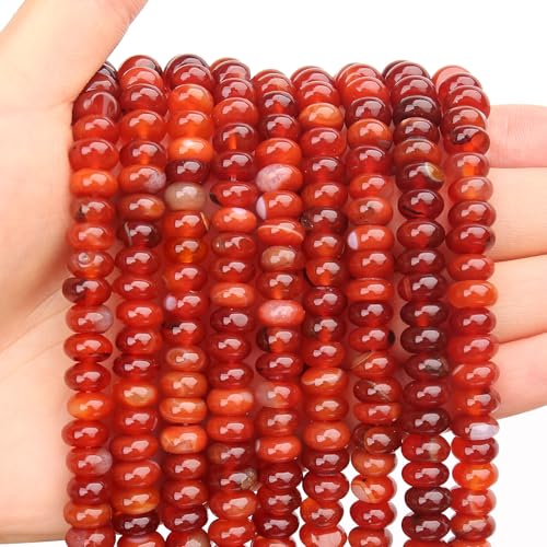 BONNY BOXX 1 Strand Natural 5 * 8mm Carnelian Rondelle Beads, Natural Abacus Disk Stone Beads Loose Spacer Gemstone for DIY Bracelet Necklace Jewelry Making - color: Carnelian, size: 5*8MM