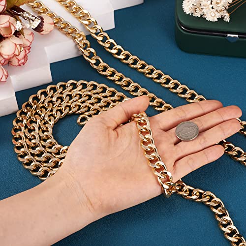 Craftdady 2Pcs Flat Chain Strap Gold Metal Purse Handbag Shoulder Body Replacement Strap 39.3" Twisted Curb Link Aluminum Cable Chain for Wallet Clutch Belt Necklace Bracelet - color: Gold, 16.5x13mm