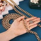 Craftdady 2Pcs Flat Chain Strap Gold Metal Purse Handbag Shoulder Body Replacement Strap 39.3" Twisted Curb Link Aluminum Cable Chain for Wallet Clutch Belt Necklace Bracelet - color: Gold, 16.5x13mm