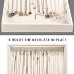 Pangkeep 14 Hooks Necklace Holder Organizer Tray,Beige Velvet Necklace Storage Jewelry Displays for Selling.