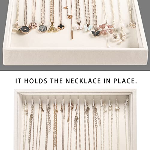 Pangkeep 14 Hooks Necklace Holder Organizer Tray,Beige Velvet Necklace Storage Jewelry Displays for Selling.
