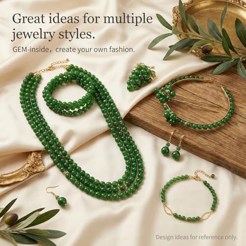 GEM-Inside Natural 8mm Green Taiwan Jade Gemstone Loose Beads Round Crystal Energy Stone Power for Jewelry Making 15" - color: Green Taiwan Jade, size: 8mm