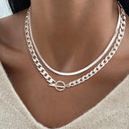CHESKY 14K Gold Plated Chunky Necklace for Women, Trendy Paperclip Chain Necklace Thick Cross Heart Pendant Necklace Layered Herringbone Cuban Link Chain Toggle Necklaces Non Tarnish Jewelry - color: silver, style: cuban+herringbone