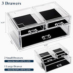 Sea Team Clear Makeup Organizer with Drawers, Acrylic Plastic Cosmetic Display Case, Jewelry Storage Box, Holder for Dresser, Bathroom, Vanity, Countertop (1 Large, 2 Small Drawers) - size: 1 Large, 2 Small Drawers