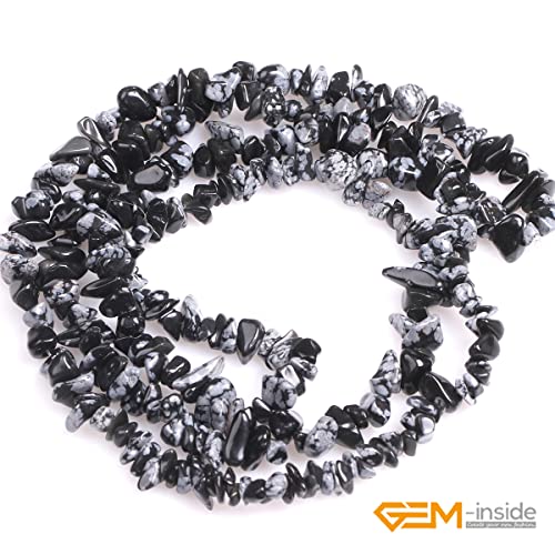 GEM-Inside Crystal Stone Chips for Jewelry Making Genius Gemstone Freeform Loose Beads with Hole for Bracelet Necklace Making Adults 34" (Snowflake Obsidian, 7-8mm) - color: Snowflake Obsidian