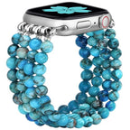 Newlibery Natural Stone Bracelet Beaded-Band Women Compatible with Apple Watch 42mm(S3/2/1) 44/45/46/49mm Feminine Handmade Stretch Strap for iWatch Series 11/10/9/8/7/6/5/4/3/2/1 SE 3/2/1 Ultra1/2/3 - color: B3 Blue Green, size: 46(S10/11)/49/45/44/42mm(