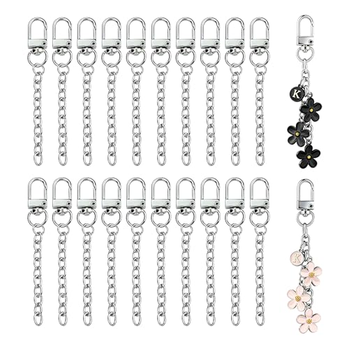 NCIWAN 20 PCS Keychain Making Kit Swivel Snap Hook Lobster Claw Clasps and Extender Chain Silver Metal Keychain Clips with Key Ring Bulk for DIY Craft Supplies Jewelry Key Chain Bags Accessories Gift - color: Silver 20