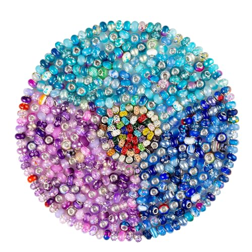 ZHIYUXI 150PCS 4Styles European Large Hole Assorted Beads Bulk for Jewelry Making with Rhinestone Bead Big Hole Spacer Lampwork Murano Beads for Charms Bracelet Making Necklace Pens DIY Craft - color: B-Multicolors