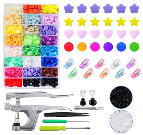 Snap Button with Snap Pliers Set,Lemonfiter 460 Sets Snap Fasteners T5 Plastic Buttons,23 Colors No-Sew Starter Button Fastener Set for Clothing Diapers Bibs Rain Coat Crafting - style: 23 Color 460 Sets