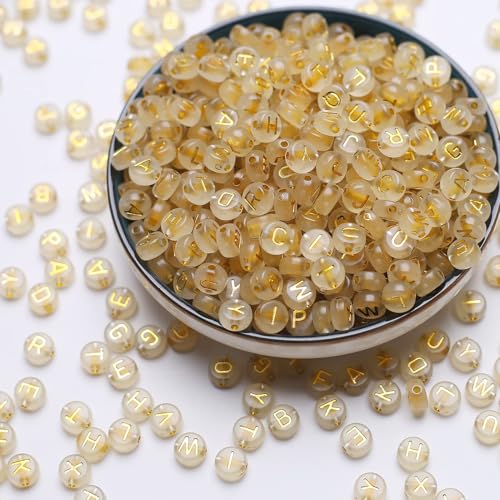 1000pcs Letter Beads Glow in the Dark Alphabet Beads Acrylic Glod Letters A-Z Bead Luminous Flat Round Craft Bead 4 * 7mm for Jewellery Crafts (47 Glow-Gold) - color: 47 glow-gold