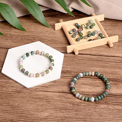 Cheriswelry 104pcs/Strand 6mm Natural Indian Agate Stone Beads Rondelle Gemstone Loose Spacer Abacus Beads Smooth Charms for DIY Craft Earring Bracelet Necklace Jewelry Making Supplies - color: Natural Indian Agate*2
