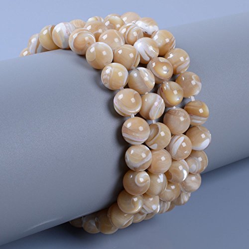 Justinstones 8mm Round Beads Stretch Bracelet 7 Inch Unisex - color: Khaki Mother Of Pearl