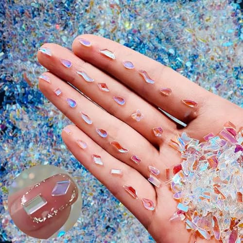 400Pcs Aurora Nail Art Rhinestones Mixed Shape Resin Crystal Nail Charms Iridescent Shapes Clear Nude Flatback Nail Art Charm Rhombus Heart Flower Butterfly Nail Diamonds for 3D DIY Nails Art Crafts - color: Transparent
