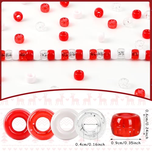 UPINS 1200Pcs Red White Pony Beads,Valentine's Glitter Pony Beads Bulk for Necklace Bracelets Earrings Jewelry Making Supplies DIY Craft Hair - color: Solid Glitter Red and White