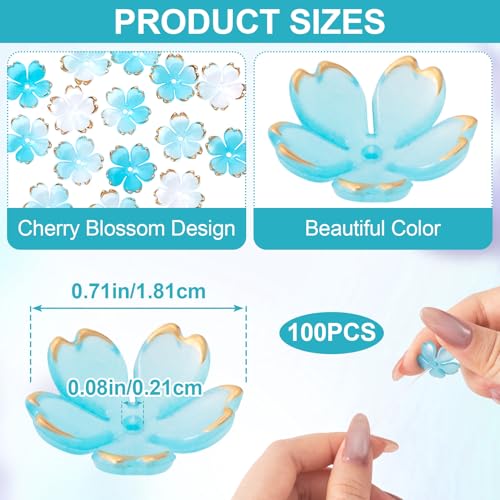 100Pcs Cherry Blossom Beads, 5-Petal Acrylic Flower Beads, Mini Spacer Beads Hair Charms Halloween Christmas for Bracelets Earring Jewelry Making- Blue - color: Blue, A Styles