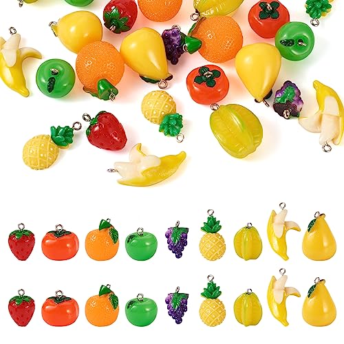 Craftdady Fruit Dangle Charms Pendants Cute Resin Food Pendants Apple Orange Pineapple Strawberry Pendants Lovely Vegetable Mushroom Charms for DIY Craft Earring Bracelet Necklace Jewelry Making - color: Mix Colors, 9 fruits