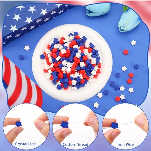 Red White Blue Star Polymer Clay Beads, 300pcs 4th of July Clay Beads for USA Independence Day 250th Anniversary Jewelry Making DIY Bracelet Necklace Craft Patriotic Party Supplies - color: Red White Blue A