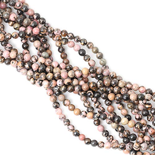60PCS 6mm Natural Black Line Rhodochrosite Gemstone Smooth Round Loose Beads for Jewelry Making 1 Strand 15" - color: Black Line Rhodochrosite, size: 6mm
