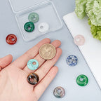 NBEADS 10 Pcs 10 Styles Natural Donut Gemstone Charms, 17.5mm Flat Round Mixed Natural and Synthetic Donut Stone Beads Pendants Natural Stone Pendant for Jewelry Making, Hole: 5.5mm - color: 10 Pcs 10 Styles Stone B