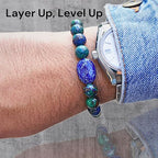 Black Obisidian Bracelets for Men 8" Inch Full Stretch Healing Crystal Bracelet, Beaded Charm Bracelet for Men Gifts Fathers Day Anniversary Birthday Gifts for Him - color: Malachite Azurite & Lapis Lazuli Bracelets