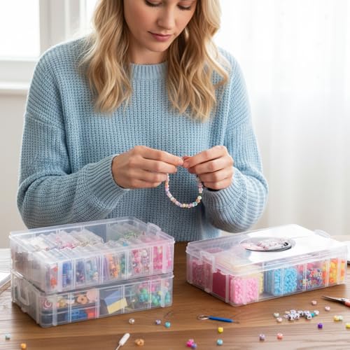 SGHUO Bead Organizer Box, 56 pcs Small Organizers, 3-Tier Stackable Storage Container Box for Art Craft Storage, Washi Tape, Kids Toys, Jewelry, Beauty & Sewing Supplies - style: 3 tier-mix