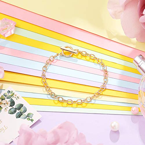 Hicarer 45 Pieces Bracelet Chains with OT Toggle Clasp Stainless Steel Bracelet Link Chains DIY Jewelry Making Supplies for Women Jewelry Crafts(Gold) - color: Gold