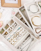 Stackable Jewelry Organizer Trays with Removable Dividers, 4-Tray Beige Jewelry Drawer Organizer Set for Earrings, Necklaces, Rings & Bracelets Gift for Her - size: 4 Layers