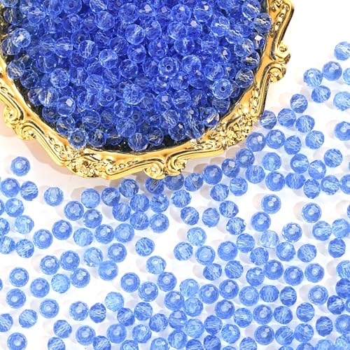500PCS 6mm Round Crystal Glass Beads Faceted Spacer Beads Bulk for Jewelry Making Bracelets Necklace Earring Pendants Craft (Blue) - color: Blue, size: 6mm