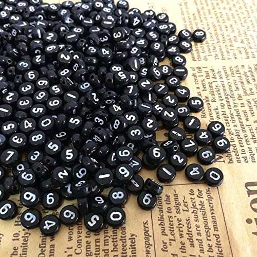 Amaney 500pcs Black Acrylic Number Beads 7x4mm Mixed Number Beads Acrylic Plastic Round Shape Loose Beads - color: Black, size: 7x4mm