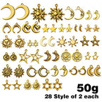 BronaGrand Celestial Pendant Charms,Sun Moon Star Cloud Charms Lightning Bolt Charms Jewelry Charms for Necklace Earrings Bracelet Jewelry - color: Gold/50g