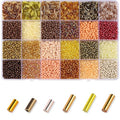 ZHIYUXI 7500Pcs Gold Glass Seed Beads Kit for Jewelry Making with Bugle Tube Bead 24 Colors Waist Embroidery Beads for DIY Bracelet Necklace Making Craft Beading Kit - color: C-Gold