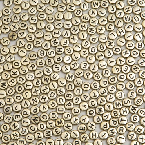 1000pcs Gold Letter Beads for Bracelets, 4x7mm Black Alphabet A-Z Beads for Jewelry Making Friendship Bracelets (4 * 7 Gold) - color: 4x7mm gold