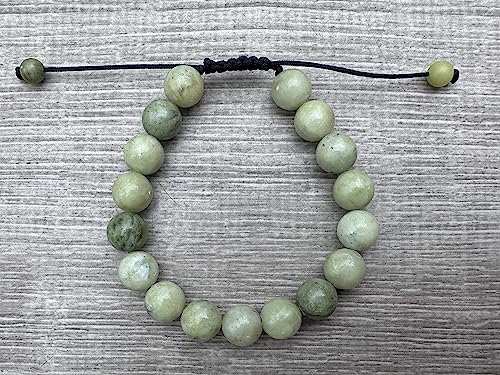 GAF TREASURES Grade A ++ Gemstone Round Bead Adjustable Bracelet 10mm, Genuine Crystal Bead Bracelet, Gift for Men & Women - color: Chinese Jade