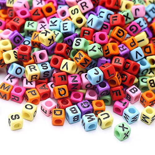 1000pcs Acrylic Alphabet Beads, Multi-Color Cube Beads, 6x6mm, for Craft Bead Making, DIY Jewelry Necklaces Bracelet, Assorted Color Plastic Beads - color: color-black