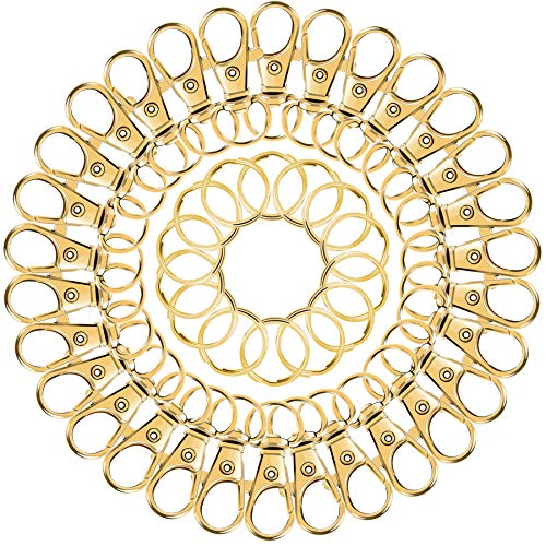 100PCS Gold Swivel Clasps Lanyard Snap Hooks with Key Rings, Key Chain Clip Hooks Lobster Claw Clasps for Keychains Jewelry DIY Crafts - color: Gold