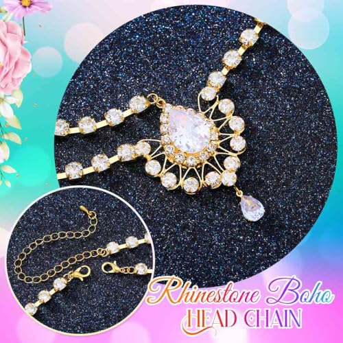 Catery Head Chain Jewelry Boho Gold Rhinetsone Headpiece Indian Accessories for Women - color: Gold