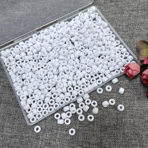 Amaney White Pony Beads with Storage Box 6x9mm Acrylic Beads 500pcs for Hair Braids Jewelry Making - color: White