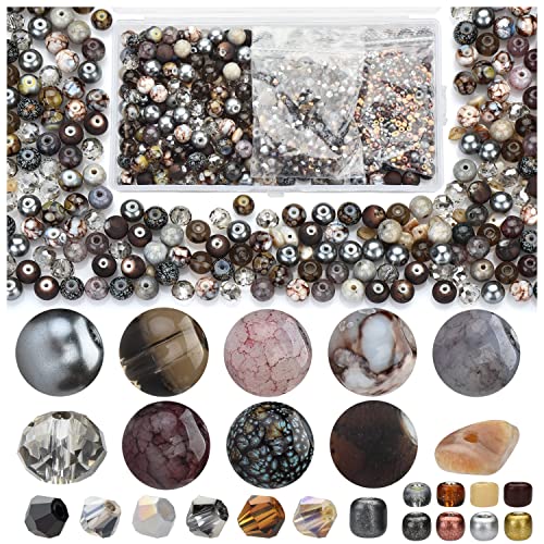 Rired 27 Craft Beads Bracelet Making Kit, 900pcs Grey Beads Include Assorted Glass Beads, Bicone Beads, Spacer Seed Beads for Jewelry Making, Necklace, Phone Charms and DIY Earrings - color: Grey