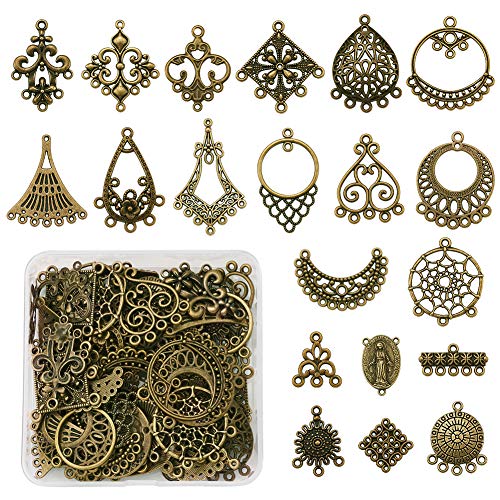 Pandahall 80pcs 20styles Tibetan Style Antique Bronze Alloy Chandelier Components Filigree Links Dangle Earrings Connector Charms Findings Mixed for Jewelry Making Necklace Pendants