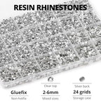 31000Pcs Silver Clear Rhinestones Gems Bedazzling Bedazzler Kit, Crystal Bedazzled Flatback Diamonds for Crafting Clothes Crafts Shoes Fabric, Jewels Bedazzle Resin Flat Back Gemstone 2-6mm b7000 Glue - color: Silver clear 2-6mm, size: Large Pack + 3Pcs G