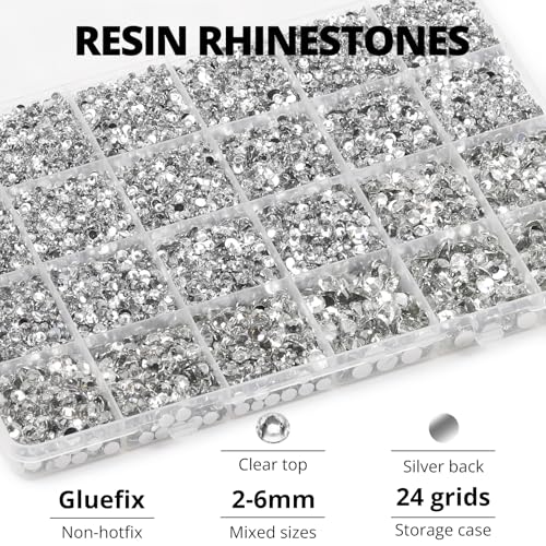 31000Pcs Silver Clear Rhinestones Gems Bedazzling Bedazzler Kit, Crystal Bedazzled Flatback Diamonds for Crafting Clothes Crafts Shoes Fabric, Jewels Bedazzle Resin Flat Back Gemstone 2-6mm b7000 Glue - color: Silver clear 2-6mm, size: Large Pack + 3Pcs G