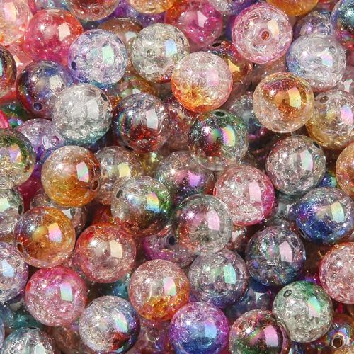 16mm Acrylic Beads 100pcs Ab Crackel Color Bead Loose Space Focal Beads for DIY Crafting Necklace Bracelet Jewelry Making Keychain (Dark Plum&Coffee) - color: dark plum&coffee