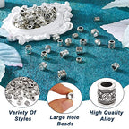Craftdady 200pcs Antique Silver Tibetan European Large Hole Beads 20 Style Column Metal Loose Spacer Beads Barrel Tube Beads 5.5~9mm for DIY Craft Bracelet Necklace Jewelry Making - color: Antique Silver-20 style,10pcs/style
