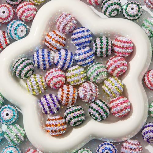 20mm Rhinestone Beads 20pcs Chunky Bubblegum Bead Beadable Pen Beads Shine Disco Ball Beadsfor Necklace Jewelry Bracelets DIY Crafts Making (ColorWhite) - color: colorwhite