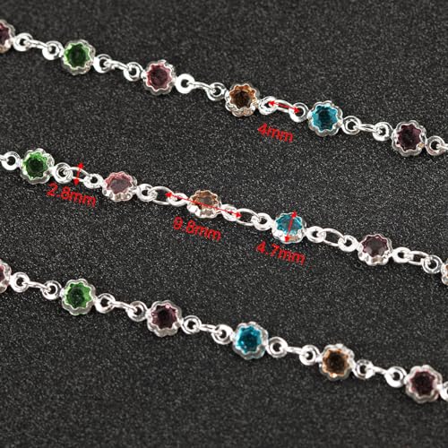 YOUBEIYEE 3 Yard Colorful Rhinestone Jewelry Chain for Jewelry Making Silver Plated Brass Chains Bulk with Jump Rings and Lobster Clasps - color: Colorful Crystal