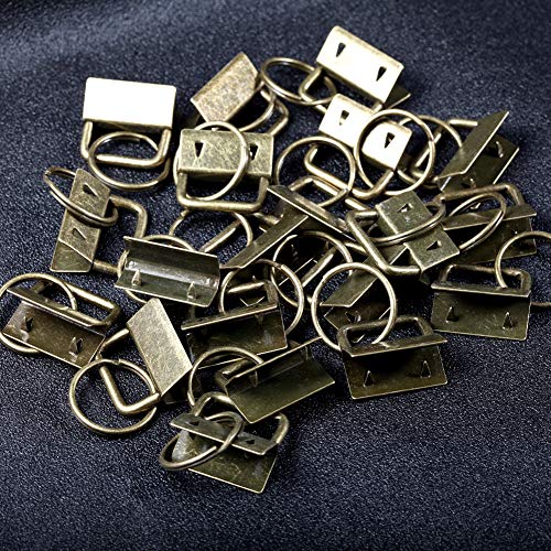 SPEEDWOX Key Fob Pliers and 20 Sets 1 Inch Key Fob Hardware with Keychain Split Rings Webbing Fabric Strapping Wristlet Set Antique Brass Glass Breaking Pliers Tools with Rubber Tips - size: 1" Antique Brass