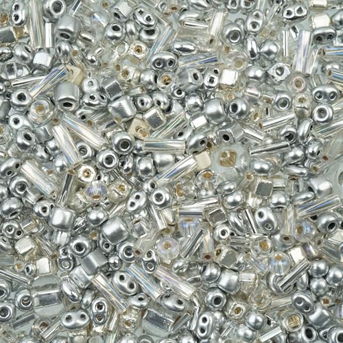 50g John Bead Bead Bar Assorted Silver Mix Czech Glass Seed Beads for DIY Crafts Jewelry Friendship Bracelet Necklace Earrings Phonecharm Making - color: Silver Assorted Mix