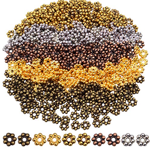 BronaGrand 500pcs Metal Daisy Spacer Beads 5mm for DIY Jewelry Making (5 Colors) - color: 5 Colors